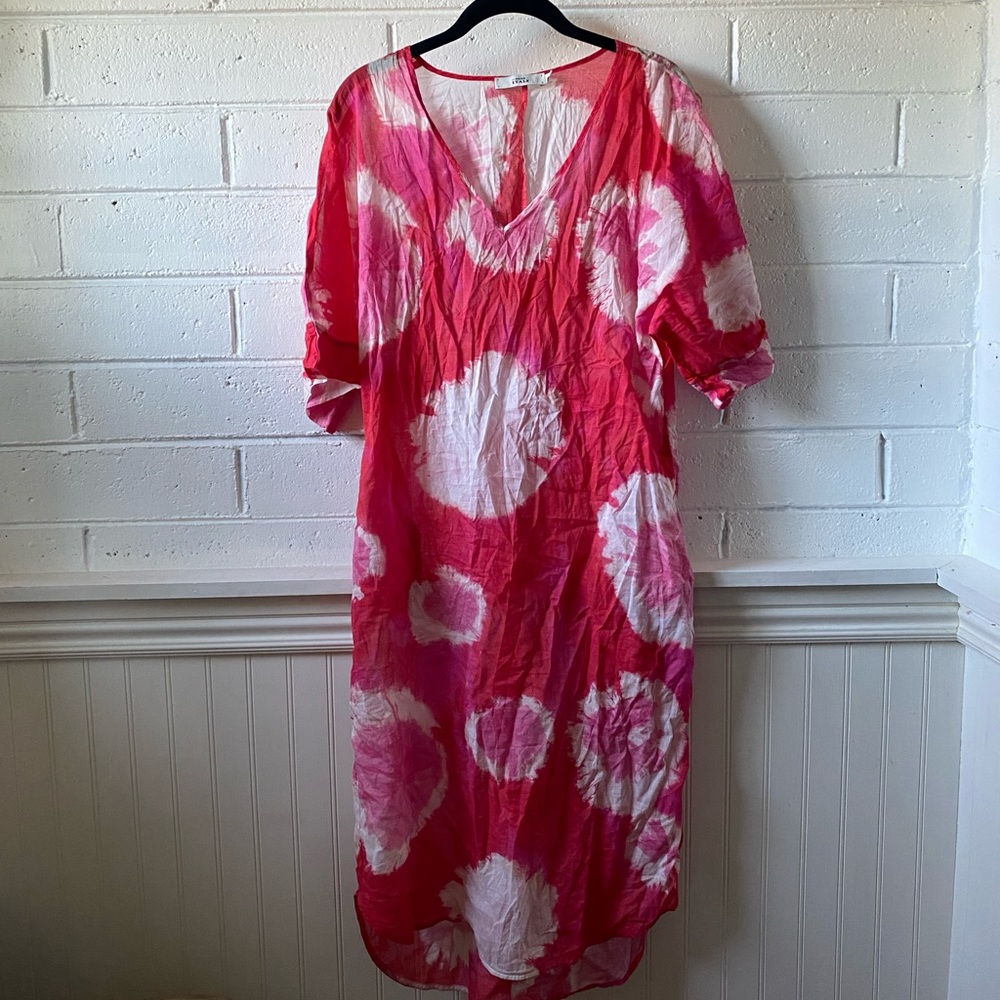 0039 Italy Pink and Red Tie Dye Kaftan Swim Coverup Small